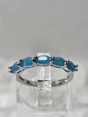 Sterling Silver Ethiopian Blue Opal Band Ring